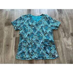 Landau‎ Womens Multicolor Made Better V-Neck Abstract Print Scrub Top Size M